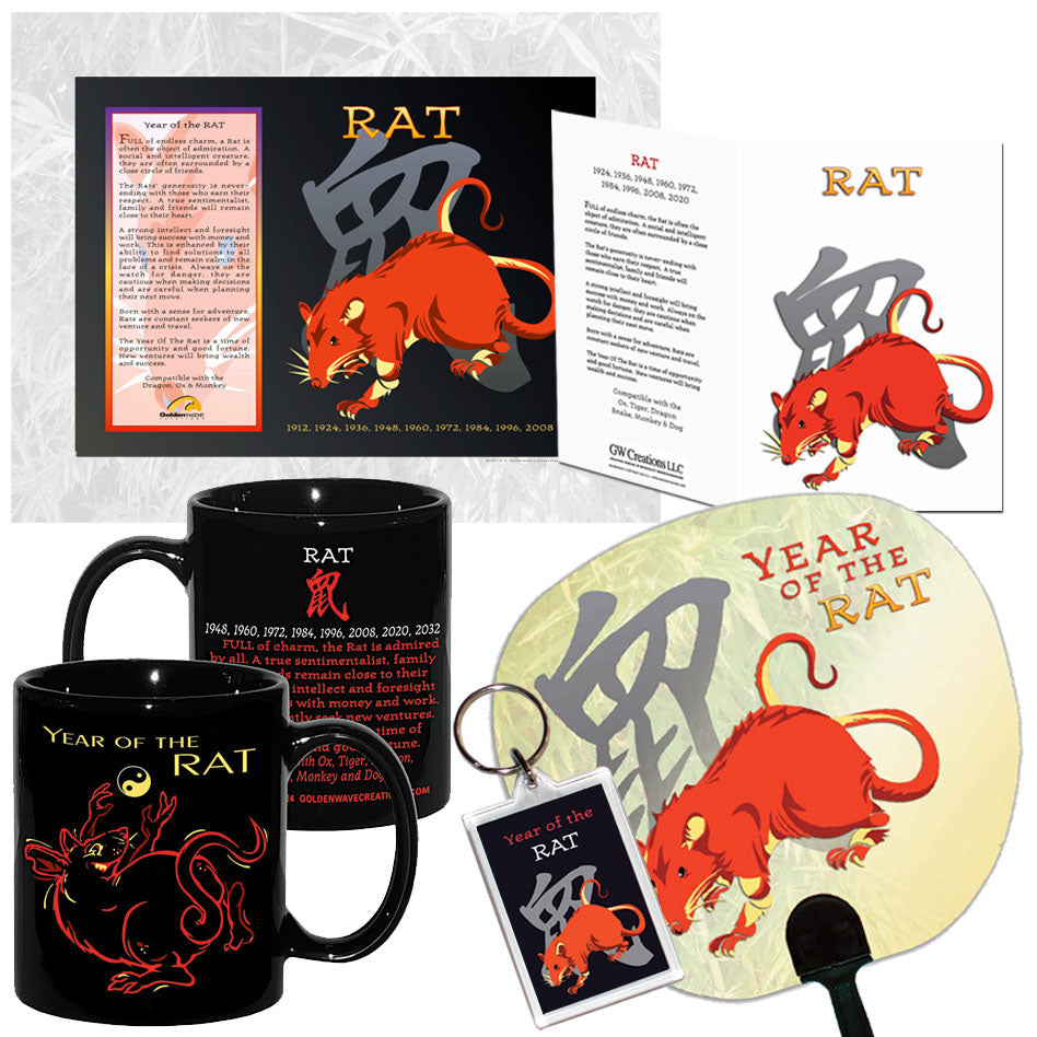 Year of the RAT, Chinese Oriental Asian Zodiac Horoscope, 6 pc. COMBO GIFT SET