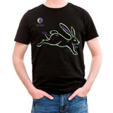Year of the RABBIT, Asian Oriental Zodiac Neon-NRG Black T-Shirt, Born: 1939, 51, 63, 75, 87, 99, 11, 2023 + FREE RABBIT GIFT CARD