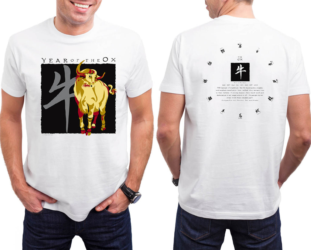 Year of the Ox Classic white t-shirt Birth Years: 1937, 49, 61, 73, 85, 97, 2009, 2021 FREE GREETING CARD W/ORDER