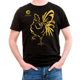 Year of the Rooster Neon-NRG black t-shirt Birth Years 1933, 45, 57, 69, 81, 93, 05, 2017 FREE GREETING CARD W/ORDER