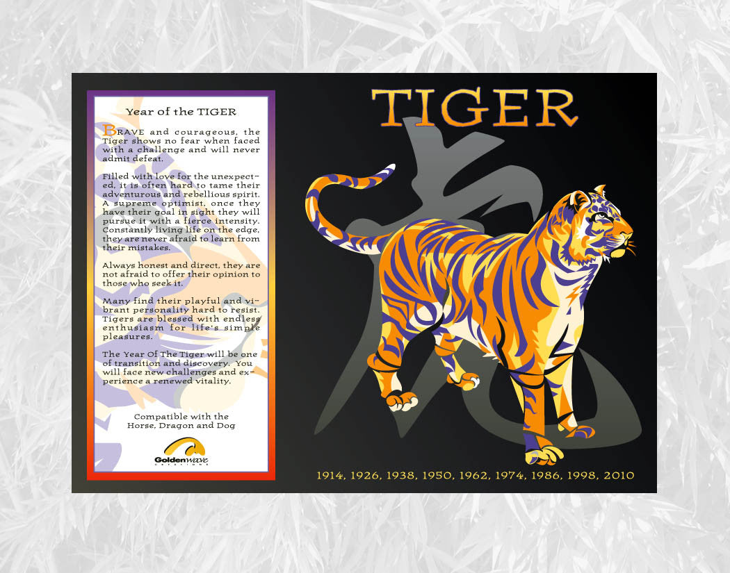 Year of the Tiger Individual Poster Birth Years 1926 38 50 62 74 86 98 2010