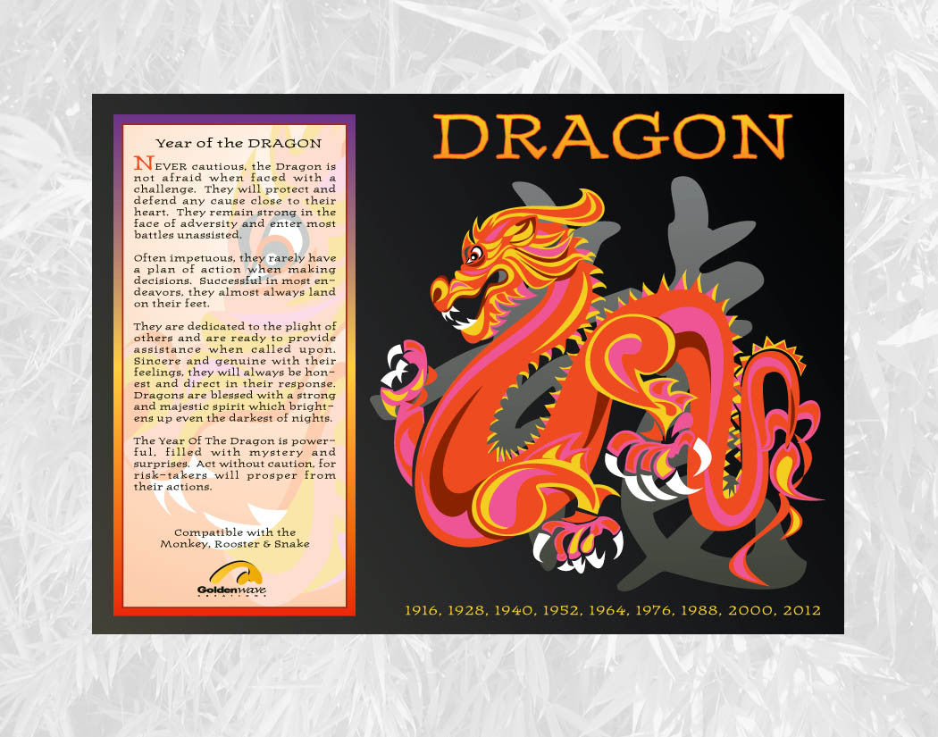 Year of the Dragon Individual Poster Birth Years 1928 40 52 64 76 88 00 12 2024