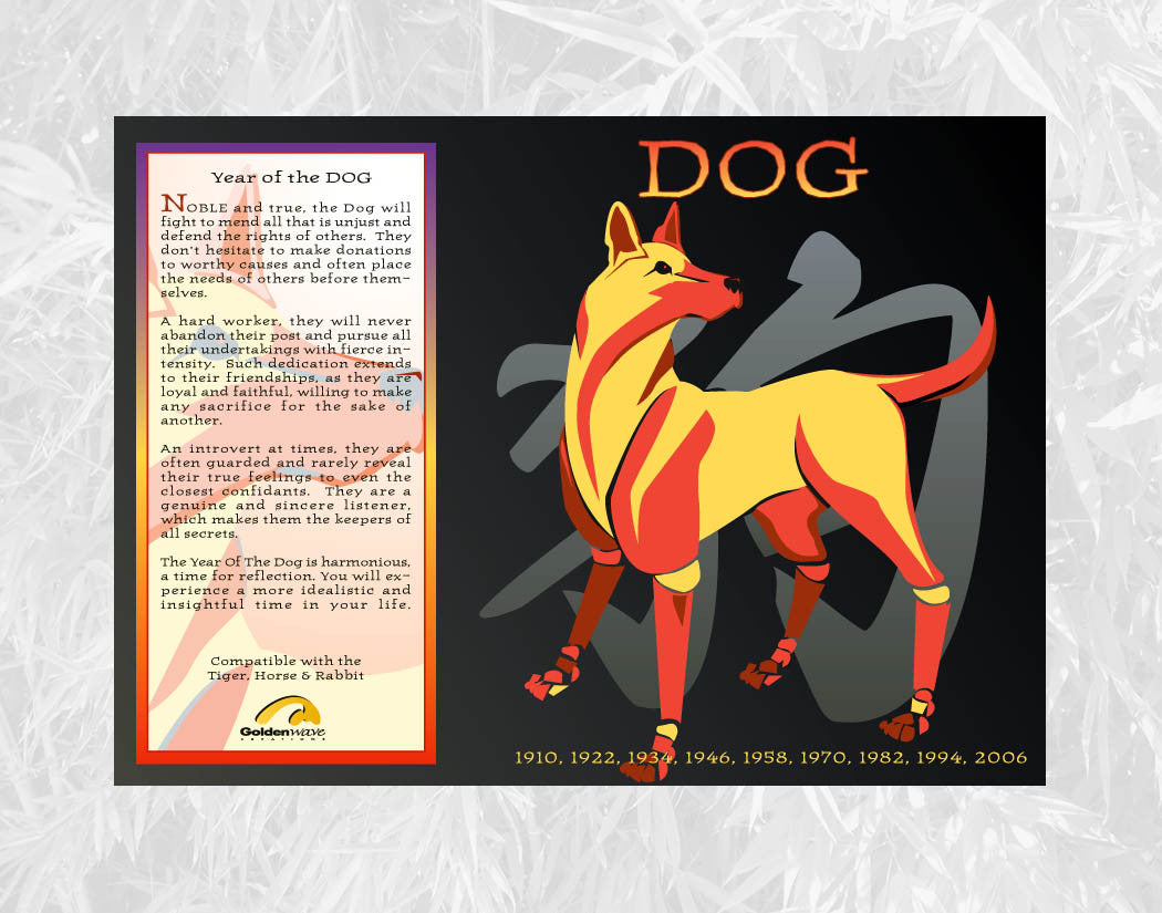 Year of the DOG Asian Oriental Zodiac Individual Poster Birth