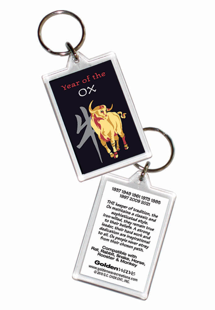 Year of the Ox Asian Oriental Chinese 2 pk Keyrings Birth Years 1937 49 61 73 85 97 09 2021