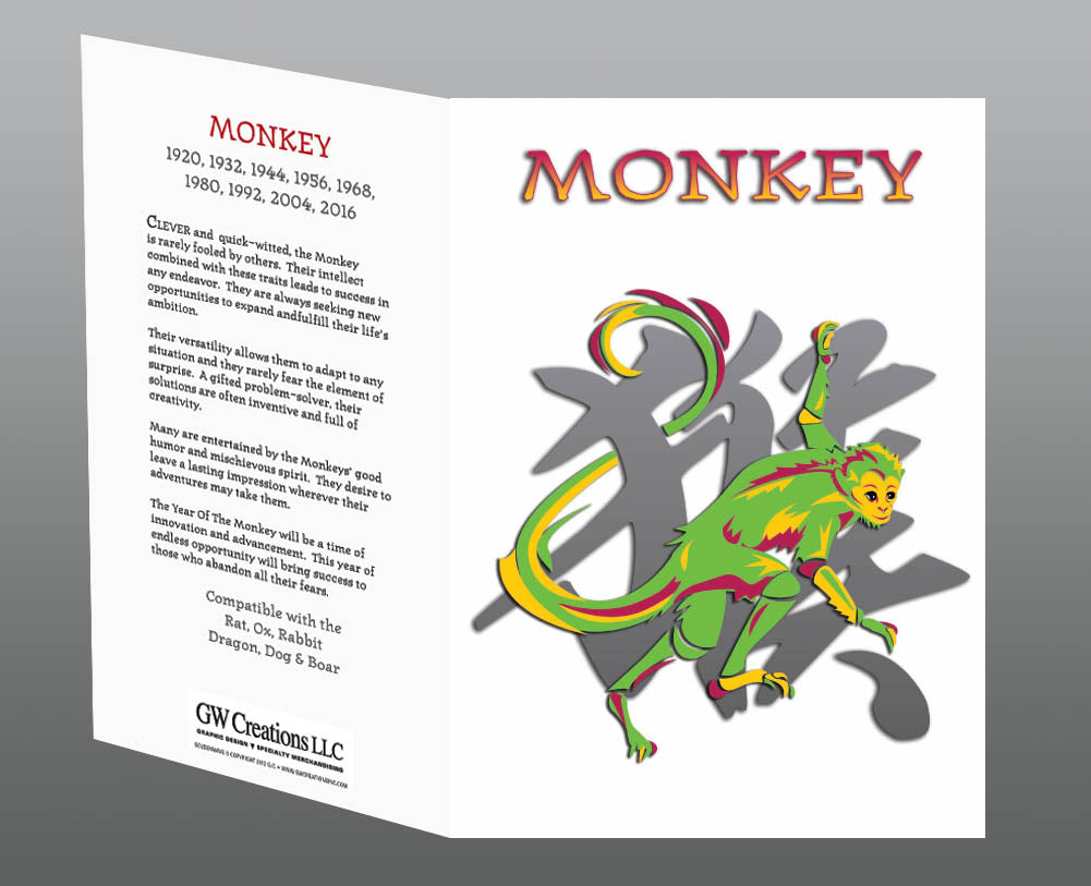 Year of the Monkey Black Long Sleeve Shirt Hi NRG Design Birth Years 1944 56 68 80 92 04 2016 X Large FREE GREETING CARD W ORDER